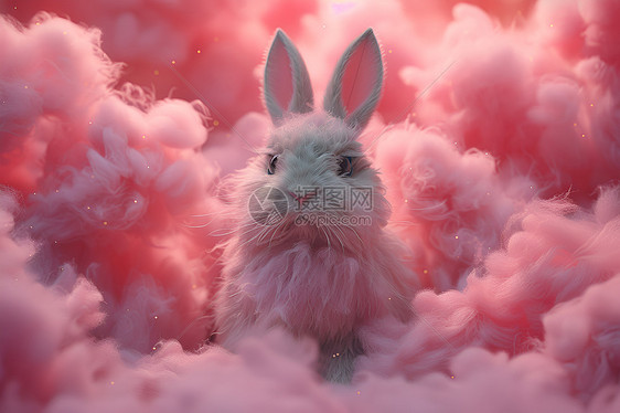 粉色世界中的兔子图片