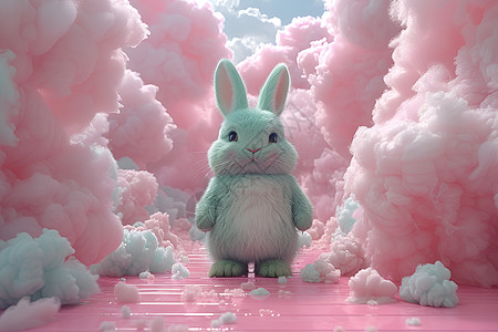 兔子玩偶棉花中的可爱兔子插画