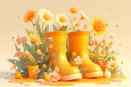 被花朵包围的鞋子背景图片