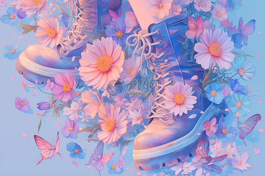 花卉装饰的泥靴图片