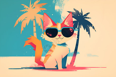 沙滩上戴墨镜的猫咪图片