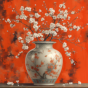 亚洲花瓶中的白梅花图片