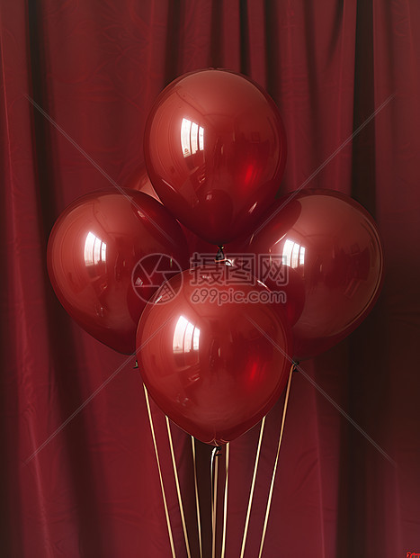 红色背景前的红色气球图片
