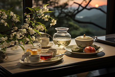 美轮美奂的茶具背景图片