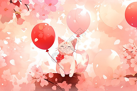 猫咪抱红气球图片