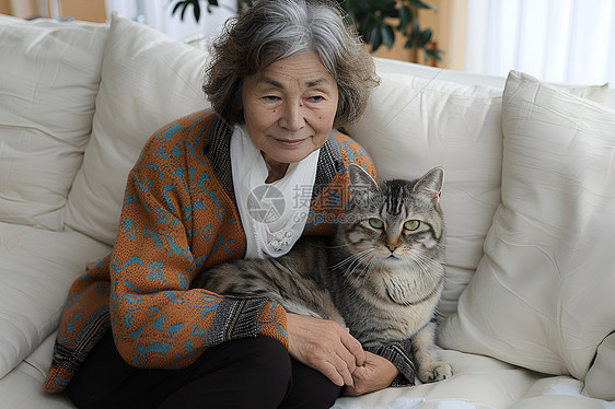 猫咪和女人图片