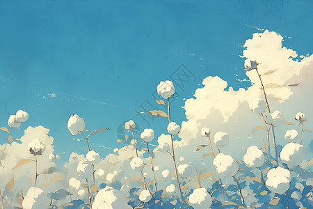 蔚蓝天空中的棉花之美背景图片