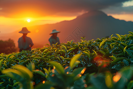 黄昏下的茶园背景