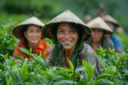 一群采茶工人图片