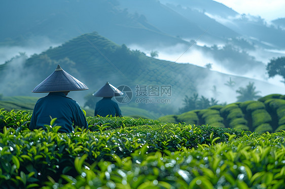 采摘茶的人图片