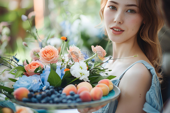 鲜花和女子图片