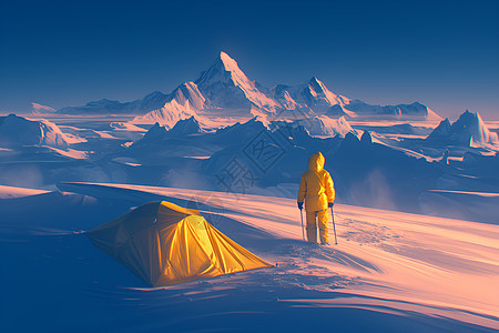 帐篷旁的雪山图片