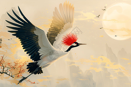 红冠鹤翱翔图片