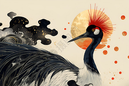 红冠鹤的插画图片