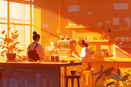 阳光下的咖啡店图片