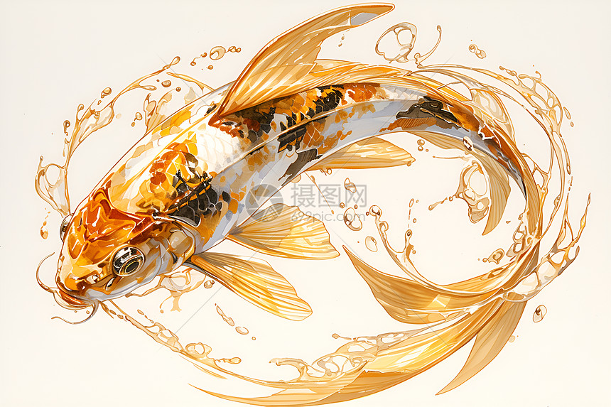 金色锦鲤舞动水面图片