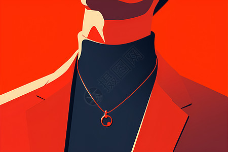 红衣青年脖子上戴着项链图片