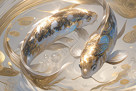 闪耀的金箔鲤鱼图片