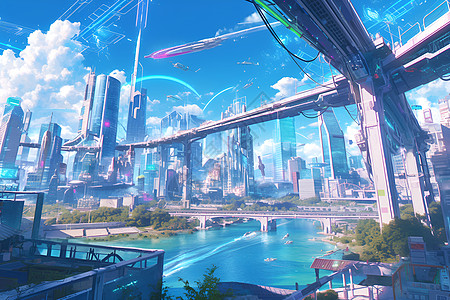 梦幻科技未来城市之光插画