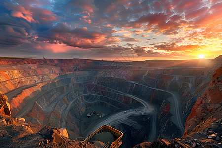 夕阳映衬下的矿场图片