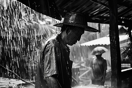 踏雨耕耘的农民图片