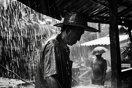 踏雨耕耘的农民背景图片