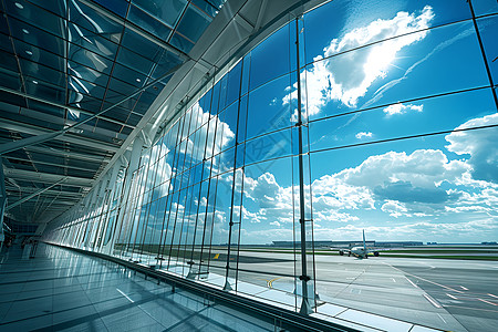 机场候机候机厅里的大型落地窗背景