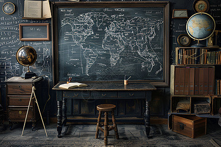 黑板上的世界地图图片