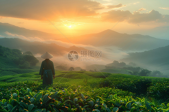 身着传统服饰的采茶工人图片