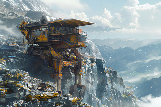 高山之巅的黄色机器图片