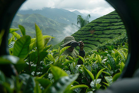 茶园里的采茶工人图片