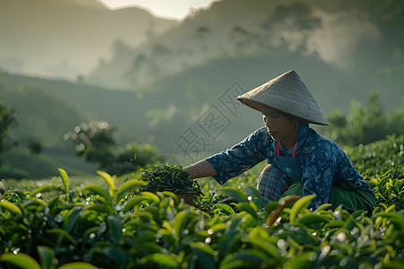 茶园中的茶农图片