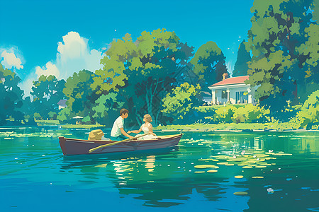 湖畔上的小船背景图片