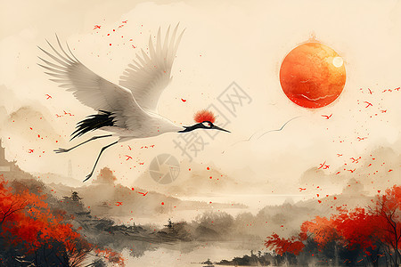 中国风的红冠鹤背景图片