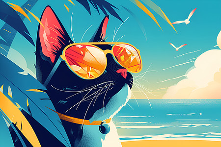 海滩上的猫咪图片