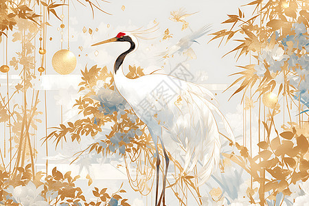 白鹤翩翩立于竹林间图片