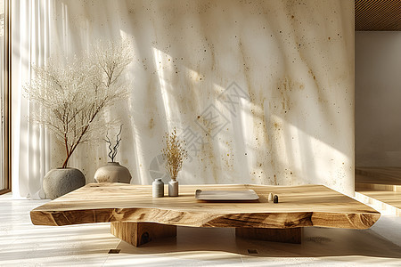 窗边木质桌子图片
