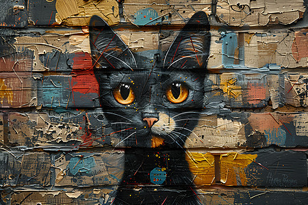 流浪猫的涂鸦墙图片