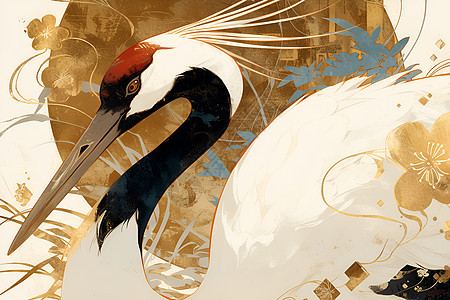 红冠鹤的优雅姿态图片