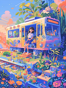 仙境列车绘画背景图片