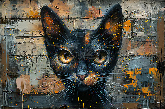 街头涂鸦中的幻想黑猫图片