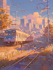 蓝天下的火车轨道背景图片