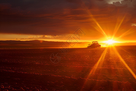 农田机械化播种景色背景图片