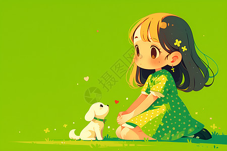 少女与小狗背景图片