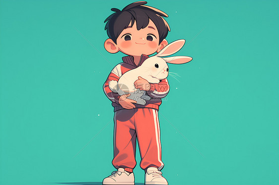 抱着兔子的男孩图片