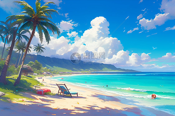 夏日浪漫海滩景色图片