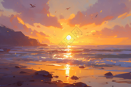 日出金色的海岸线高清图片