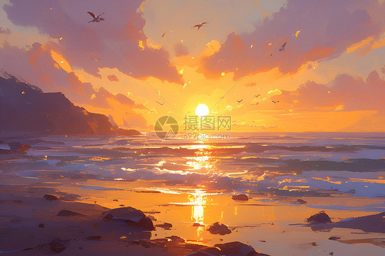 日出金色的海岸线图片