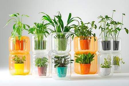 透明塑料植物架与植物背景图片