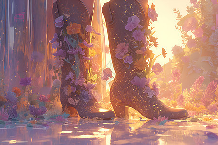 开满鲜花的女靴图片